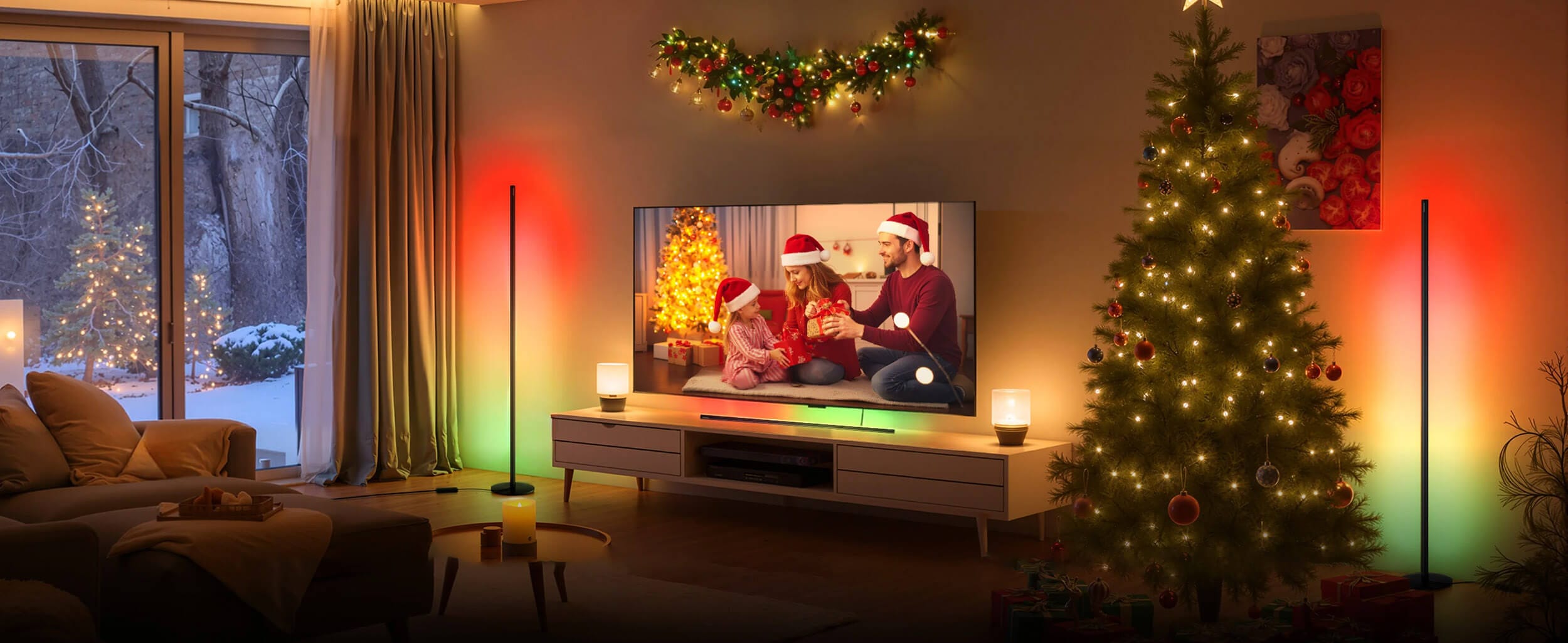 SwitchBot RGBICWW Floor Lamp Adresibilna LED Lamba vo dnevna za bozikj