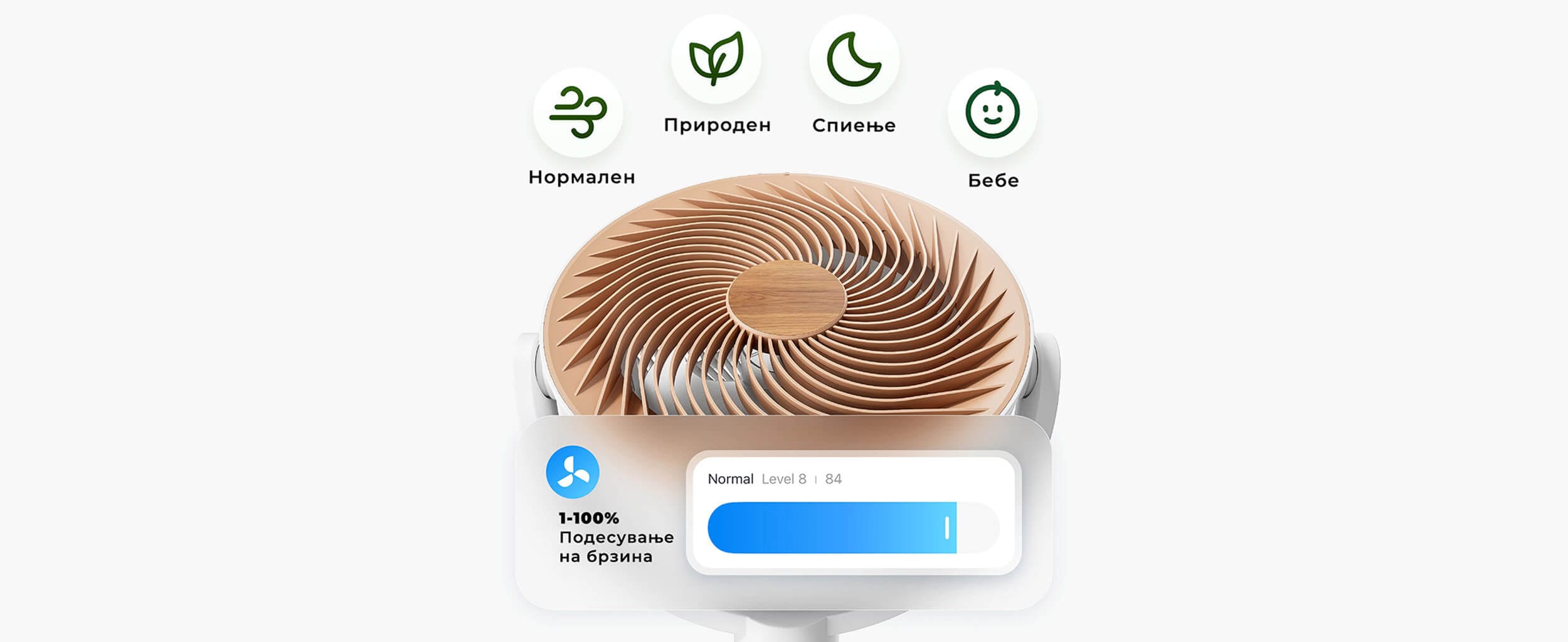 SwitchBot Standing Circulator Fan Smart Ventilator so Baterija - 4 Rezimi na kontrola